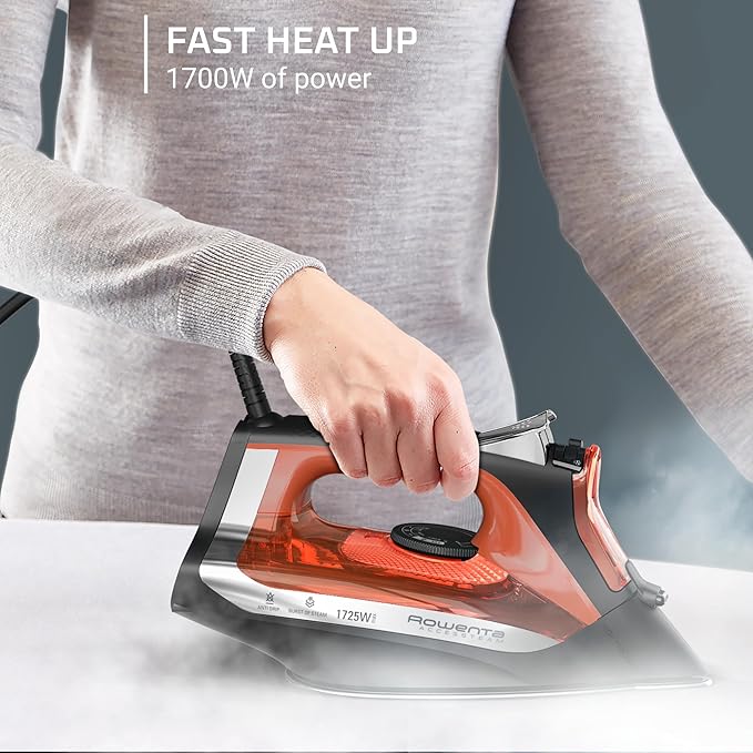 Rowenta Iron Steamer for Clothes, Stainless Steel Soleplate Steam Iron, Microsteam Holes, 1700 Watts, Lightweight, Auto-off, Black, DW2360