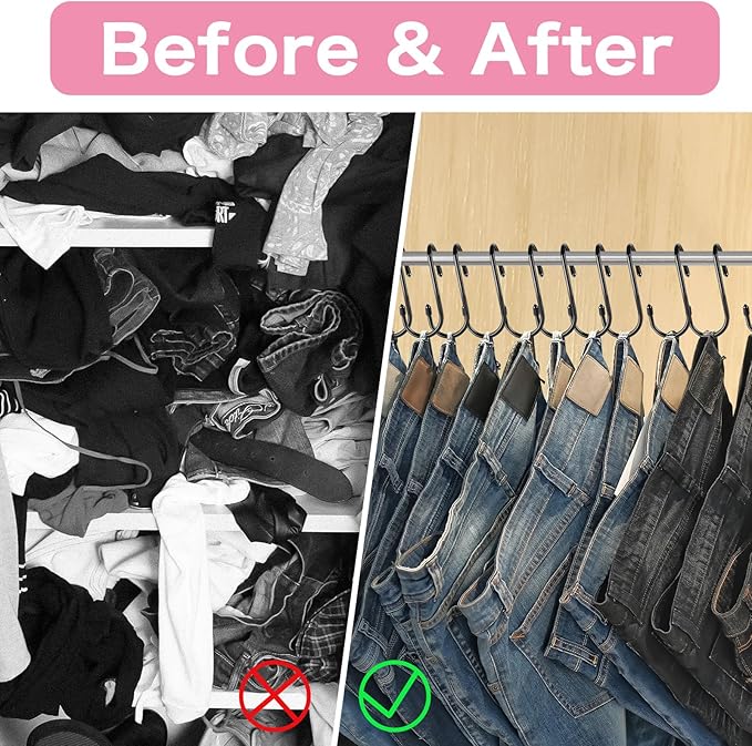 24 Pack Purse Hanger for Closet, Twist Design Hooks, Vinyl Coated Organizer, Large S Hooks for Hanging Bags, Purses, Handbags, Belts, Scarves, Hats, Black