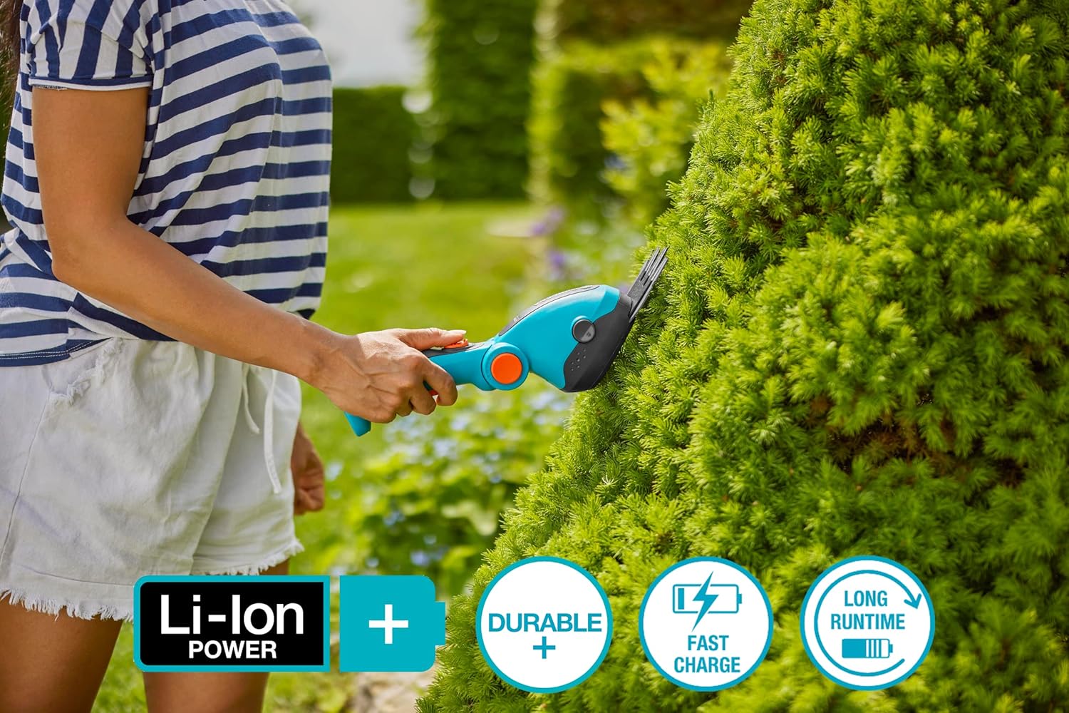 GARDENA 9858-20 Battery Grass Shears with Extension Handle and Wheels Set, Cordless, Handheld Shears, 80 Min Run time, Replaceable Quality Non Stick Blades