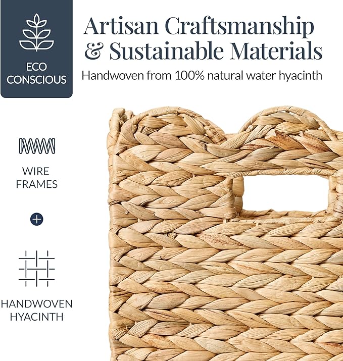 Best Choice Products 13 x 13in Scalloped Hyacinth Baskets, Rustic Set Of 5 Multipurpose Collapsible Storage Organizer, Handwoven Laundry Totes for Bedroom, Living Room, Shelves - Natural