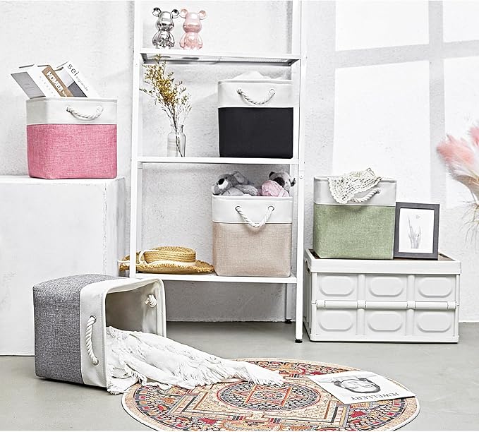 Cube Storage Bins, Collapsible Fabric Storage Cubes Bins, 11 Inch Cube Storage Bins with Handles, Foldable Storage Cubes (White/Black, 6Pack)