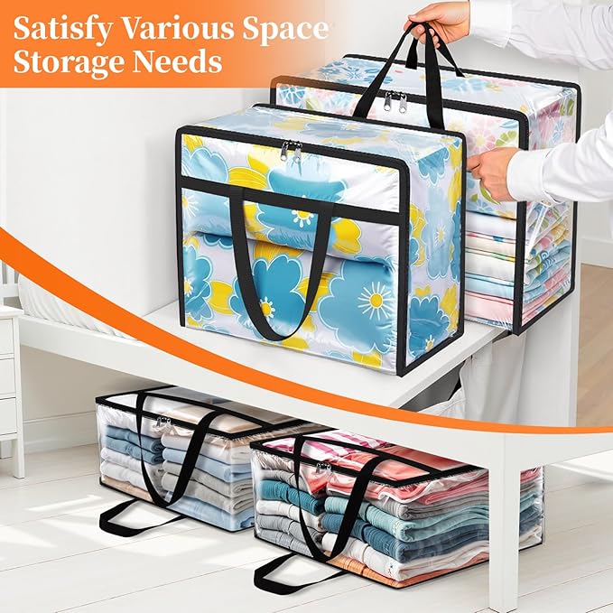 Clear Clothes Storage Bags, 8 Pack Closet Organizers and Under Bed Storage Containers, Foldable Moving Bags with Zippers for Comforter, Blanket, Bedding, Duvet, PVC Packing Bags 90L