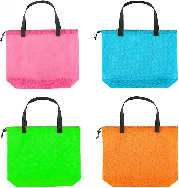 4Pieces Cute Mesh Pool Tote Bags,Mesh Beach Bags With Drawsting For Swim,Travel,Party