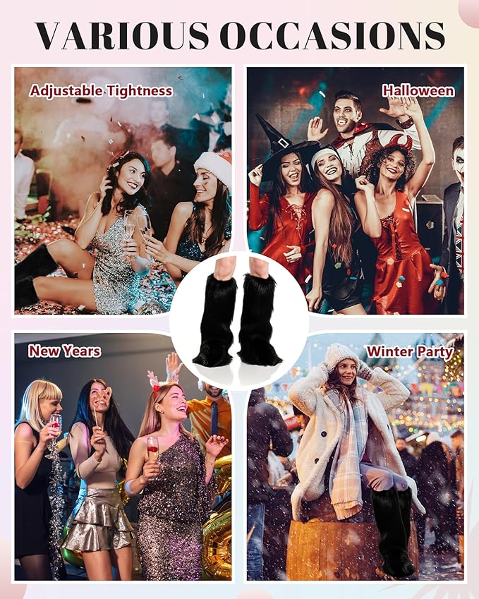Berlune Faux Fur Fuzzy Leg Warmers Furry Boot Cuff Fur Fluffy Shoes Cover Sleeves for Women Valentines Winter Costumes