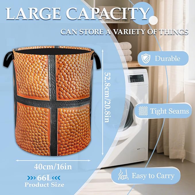 Basketball Large Storage Basket Collapsible Laundry Basket Oxford Storage Bin for Toy Bins Gift Baskets Bedroom Clothes Children Nursery Hamper 16" X 20.8"