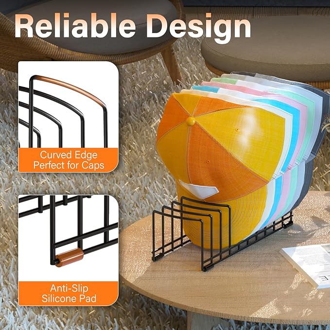 2 Pack Hat Organizer for Baseball Caps, Metal Hat Stand for 20 Baseball Caps, No Install Hat Holder with Silicon Anti-Slip Pad, Hat Rack Storage for Closet Dresser Desk Bedroom