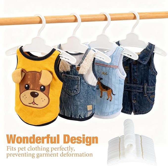54 Pcs Dog Clothes Hangers 7 Inch White Plastic Pet Clothes Hanger with Anti-Slip, Pet Clothes Hangers Suitable for Dog, Cat Clothes, Small Pet Clothes, Pet Wardrobe Organization Hangers