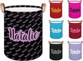 Personalized Laundry Basket, Custom Gift Laundry Hamper, Collapsible Nursery Waterproof Laundry Baskets, Dirty Clothes Toy Hamper with Handles Name Text Black Light Purple