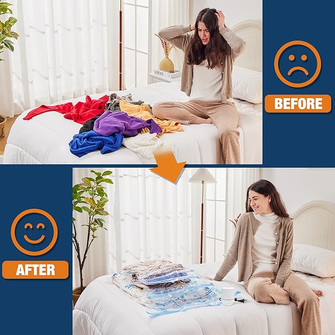 HIBAG Vacuum Storage Bags with Electric Pump, Vacuum Seal Bags for Clothes, Clothing, Pillows, Blanket Bedding Comforters, Combo 30 pack