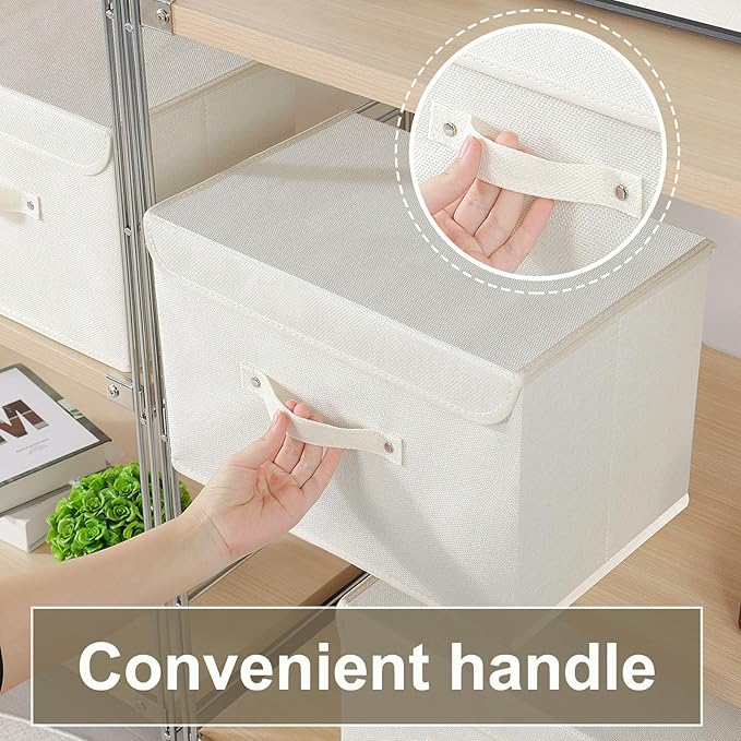 Fabric Storage Bins Cube Organizers with Flip-Top Lid and Handles,Storage Boxes for Organizing Home,Office,and Closet,Beige,5 Pack 15 x 9.8 x 9.8 in