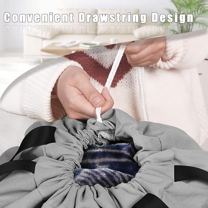 Sanlykate Large Canvas Cotton Laundry Bag with Drawstring & Handles, Heavy Duty Durable Dirty Clothes Organizer, Tear Resistant Hamper Liner Storage Bag, Travel Sack, 25.5 x 34inch - Dark Grey