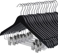 HOUSM Wooden Suit & Skirt Hangers with Heavy-Duty Clips, Premium Solid Wood Pants Hangers, Smooth Finish - Black, 16Pack for Coats, Jeans, Blouses