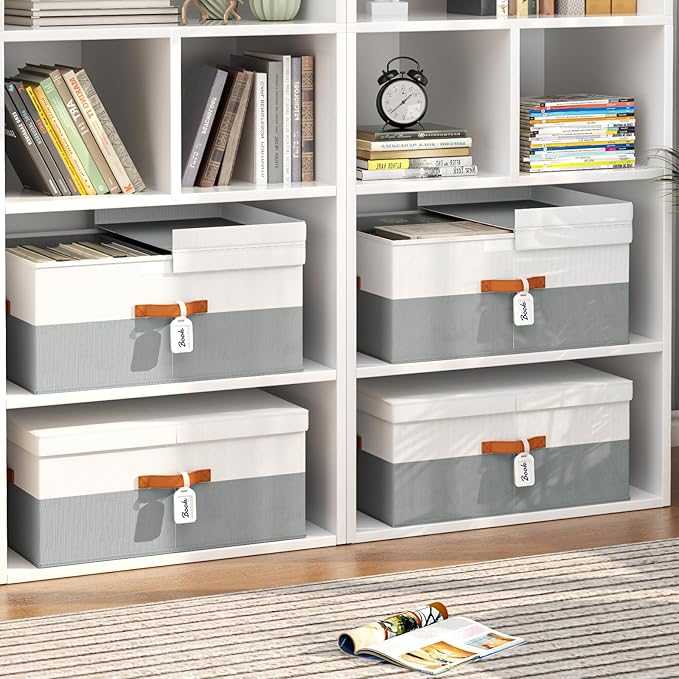 Extra Large Storage Bins - 3 Pack Closet Storage Boxes with Double-Open Lid & Divider Board, Stackable Colthes Storage Organizer, Fabric Basket with Label Tag for Home, Laundry