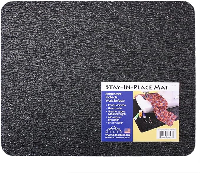 Cottage Mills Stay-in-Place Machine Mat - 11" x 14" - Calms Vibration and Dampens Noise. Great for Sergers. Made in USA.