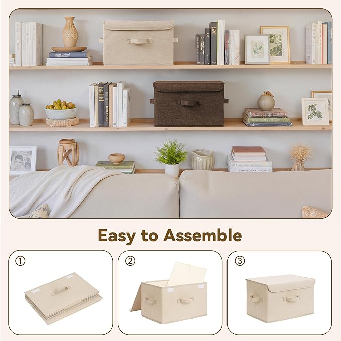 GRANNY SAYS Stoarge Basket with Lid, Decorative Storage Boxes, Closet Storage Bins for Clothes, Collapsible Stackable Organization, IKhaki&Brown, 2-Pack