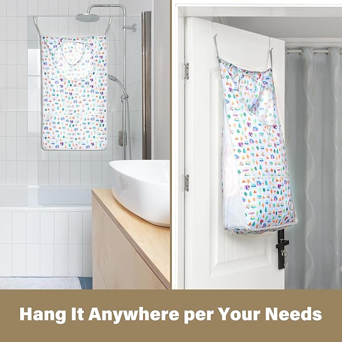 Kay&J Hanging Laundry Hamper, with Side Mesh for Extra Large Capacity, Handy RV accessory and Camper Decor, 32x19 Inch, Over the Door Laundry Bag