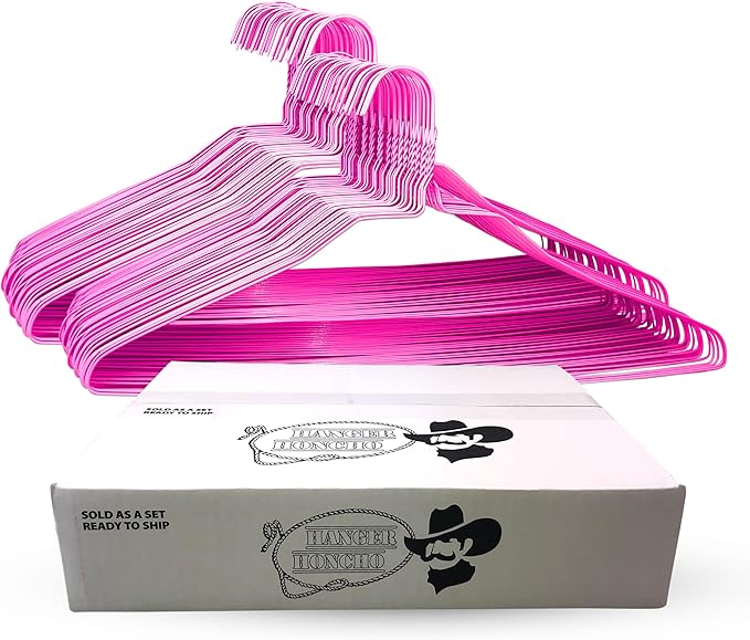Wire Metal Clothes Hangers 50 Pack for Standard Size Shirts, Pants, Skirts, Space Saving, Non Slip,18 Inch 14.5 Gauge Ultra Thin Standard Dry Cleaner Coated Steel (200, Pink)