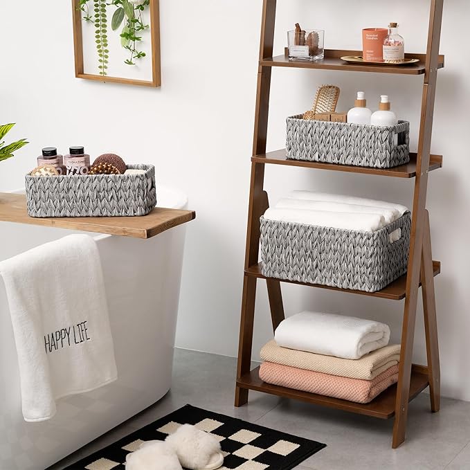 GRANNY SAYS Wicker Baskets for Organizing, Storage Baskets for Shelves, Small Baskets for Counter, Waterproof Storage Basket with Handles, Gray, 3-Pack
