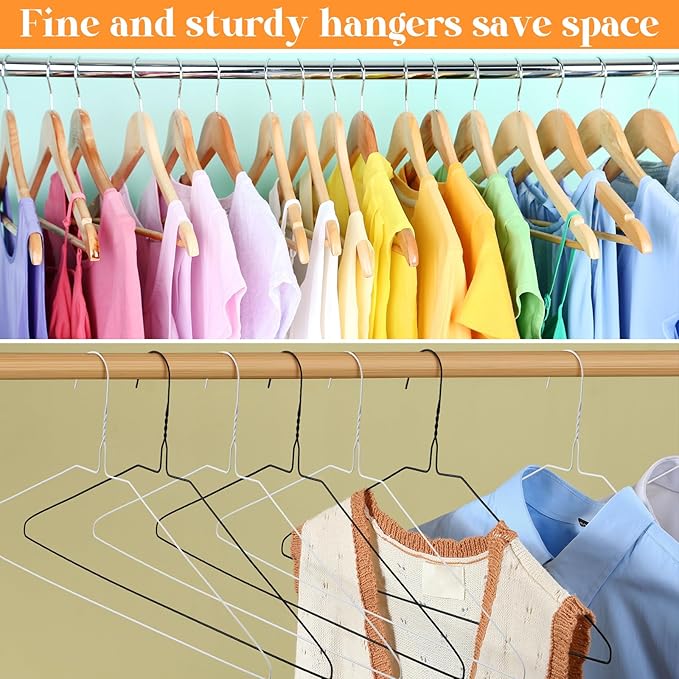 120 Pcs Wire Hangers Bulk 17.7" Dry Cleaner Hangers, Suit Holders for Home Caped Clothing (Black and White)