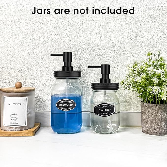 Mason Jar Soap Dispenser Set, Rustproof Plastic Lotion Pump and Lids Accessories for Regular Mouth Mason Jar and Farmhouse Kitchen Counter Decor- 4 Pack Black