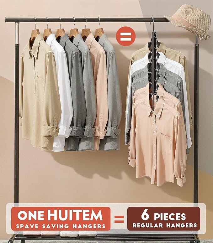 Clothes Hangers Space Saving 6 Tier Coat Hangers, Swing Arm Non Slip Padded Multi Sweater & T Shirt Hangers, 2 Packs Heavy Duty Stainless Steel Sweater Closet Organizers and Storage