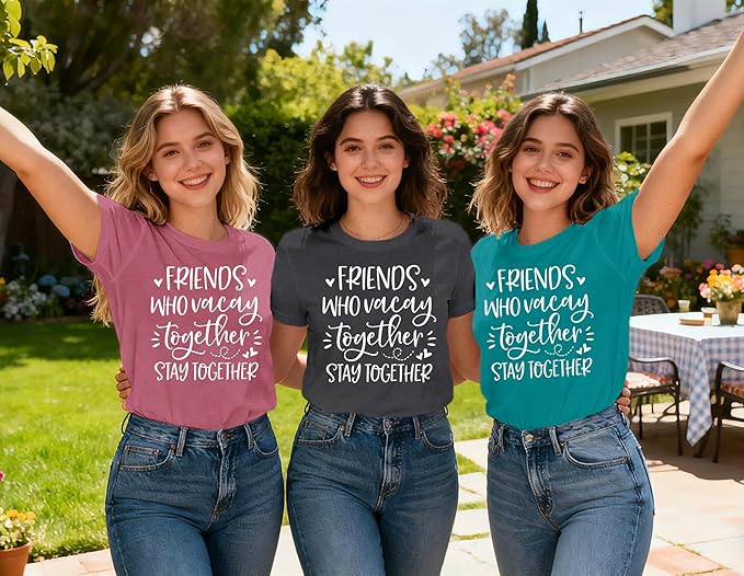 Best Friend Shirts for Women Bestie T-Shirt Friends Who Vacay Together Stay Together Tee Tops