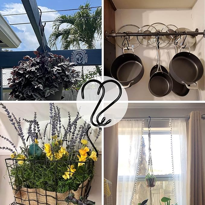 HiGift 6 Inch Large S Hooks for Hanging Heavy Duty, Non Slip Vinyl Coated S Hook for Closet, Steel Metal Black Rubber Coated S Hooks for Hanging Plant Jeans Pot Pan Clothes Purse Towel Bags- 4 Pack