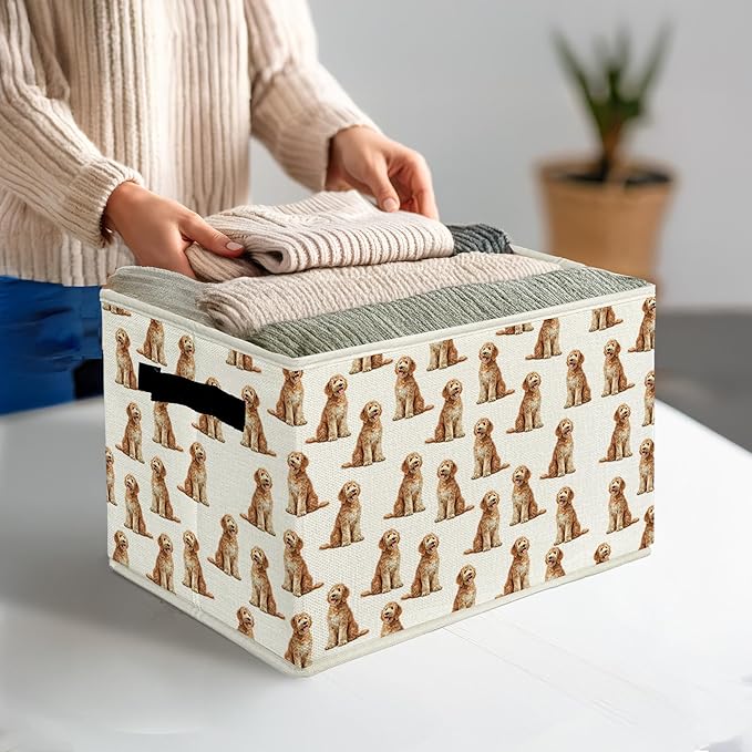 Goldendoodle Gifts Storage Bins & Boxes with Handles, Golden Doodle Gifts for Women Foldable Basket for Organizing, Dog Collapsible Storage Basket for Bedroom Bathroom Clothes Toys Books