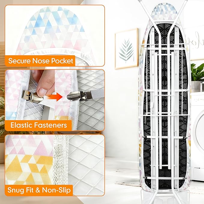 Ironing Board Cover and Pad, 15x54 Standard Size Thick Iron Padding, Scorch & Stain Resistant Ironing board cover, Heavy Duty Iron Board Padded with Adjustable Fasteners Durable Elastic Edge, Colorful