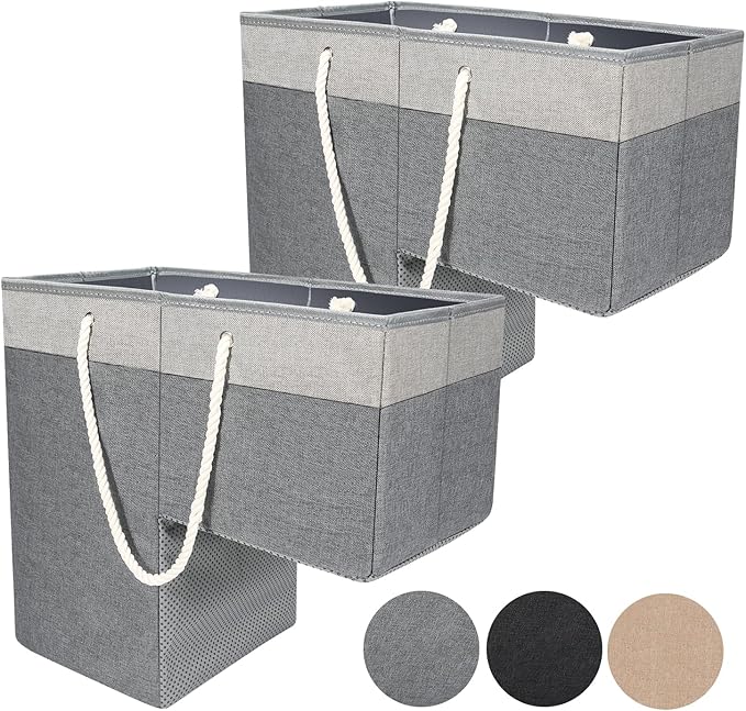 2 Pack Stair Basket for Stairs with Handle, Staircase Baskets for Carpeted and Wooden Stairs,16" Step Storage Laundry Basket for Toys, Clothes, Books, Tools, with Hard Board, Anti-slip（Gray）