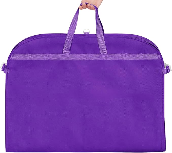 Univivi 40 Inch Kids Garment Bags for Dance Costumes, 3 Medium Clear Zipper Pockets and 2 Back Zippered Pockets for Hanging Clothes, Travel Storage - Dark Purple