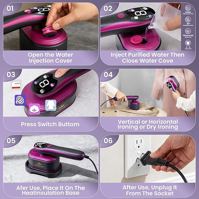 Travel Steamer for Clothes with Ironing Gloves, All-Fabric Wrinkle Removal 4 Adjustable Modes, 10s fast Heat Up, Large Ceramic Heat Panel, 100ml water tank, 2in1 Steamer Iron1200W (110-120V) (PINK)
