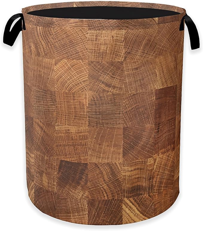 Wood Texture Pattern Laundry Basket,Rustic Farmhouse Clothes Hamper,Oxford Cloth Collapsible Nursery Hamper Storage Organization for Bedroom,Bathroom,Office,College Dorms,16x20 Inch