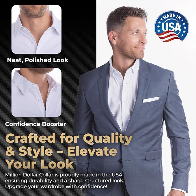 Million Dollar Collar Stays – Keep Dress Shirts Crisp & Firm, Universal Fit for Men & Women, Made from Proprietary Material