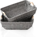 FairyHaus Wicker Baksets 2Pack 15x10x5, Recyclable & Renewable Paper Rope Wicker Storage Bakset with Solid Wood Handles, Wicker Baskets for Shelves Organizing, Grey