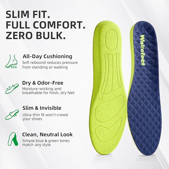 Shoe Insoles for Men Women with Memory Foam, Work Insoles for Standing All Day, Trim to Fit Work Boot Insoles, Slim Breathable Cushion Shoe Insoles