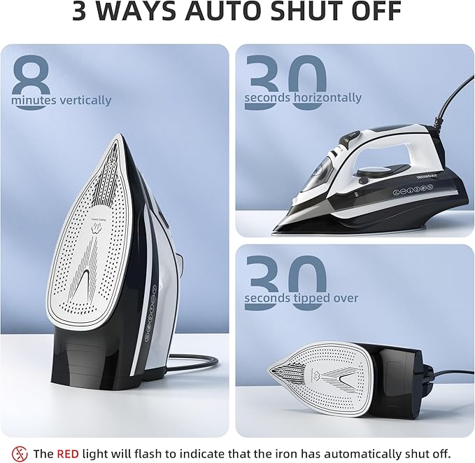 1700W Steam Iron for Clothes 20s Fast Heat-up, Non-Stick Ceramic Soleplate, 14.07oz Large Water Tank, Auto-Off, Burst Steam, Self-Cleaning, roning Clothes for Home
