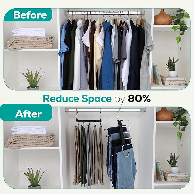 Utopia Home Pants Hangers Space Saving 2 Pack - Space Saving Hangers Or Closet Organizer for Clothes, Scarf, Pants & Skirt with S-Type Stainless Steel Hook & Anti-Slip Design (Black)