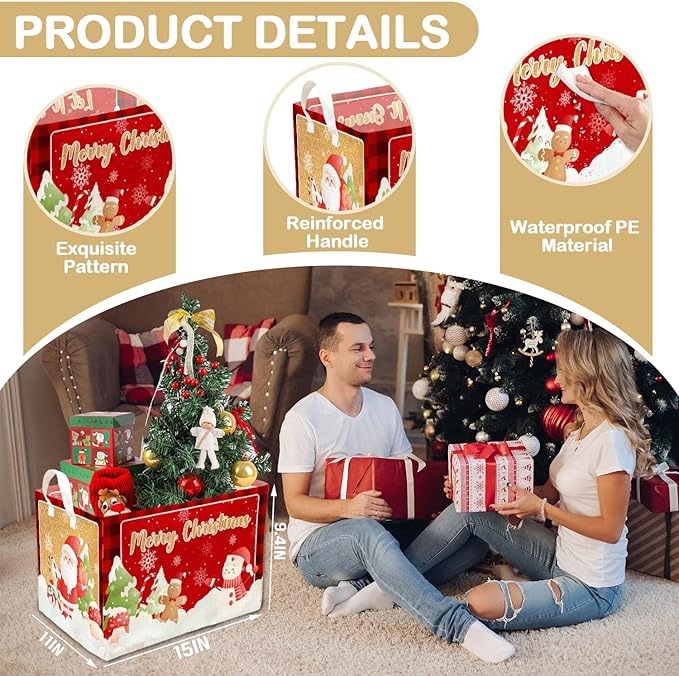 1 Pcs Merry Christmas Storage Basket, Red Plaid Decor Christmas Gift, Santa Claus Storage Boxes, Storage Boxes for Home Clothes, Toys and Books, Winter Xmas Party Decor Storage