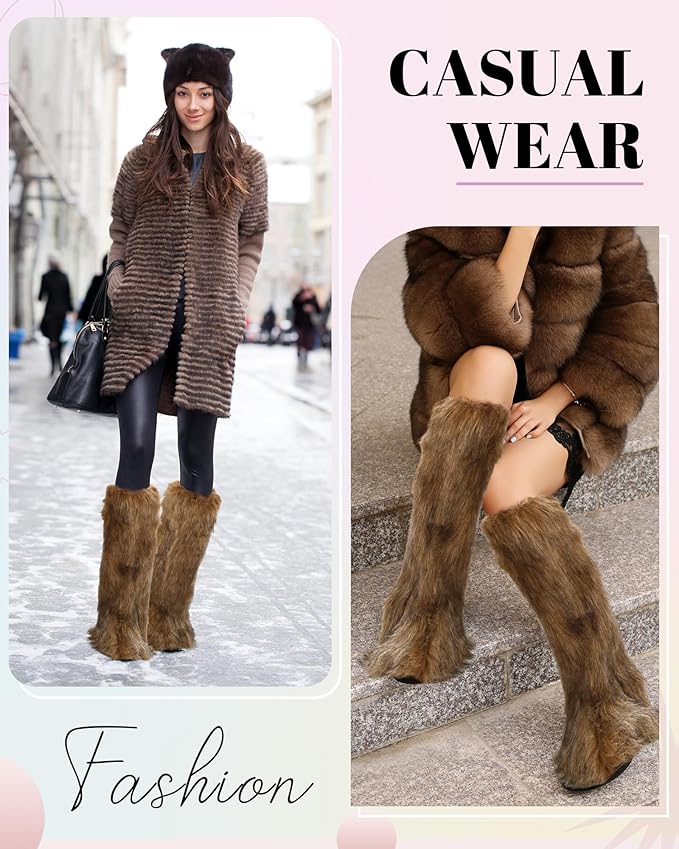 Berlune Faux Fur Fuzzy Leg Warmers Furry Boot Cuff Fur Fluffy Shoes Cover Sleeves for Women Valentines Winter Costumes