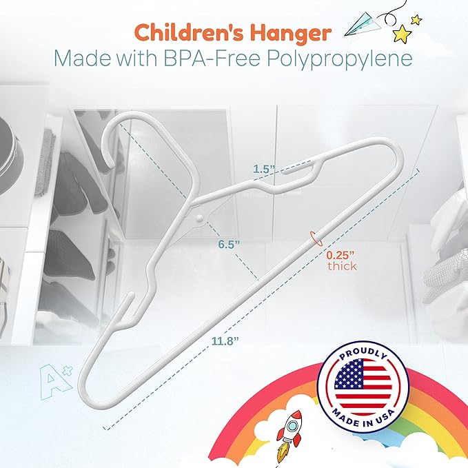 Neaties Plastic 12” Kids Hangers 30 Pack – Made in The USA – 5lb Capacity Baby & Toddler Clothes Hangers with Notches & Reinforced Edges – Fits Children’s Sizes Up to 8 – Gray