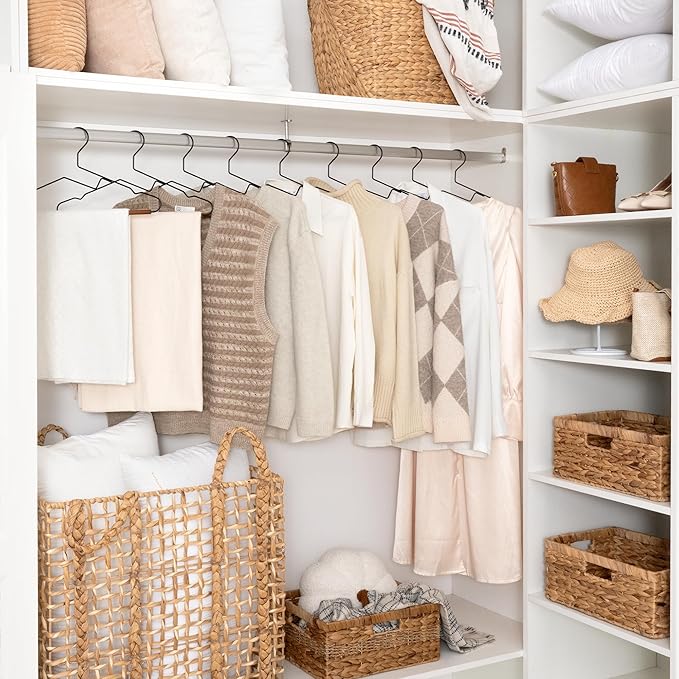 StorageWorks Wire Hangers with Wooden Bar, Heavy Duty Metal Hanger for Pants, Coats, Shirts, Jackets and Suits, 20 Pack