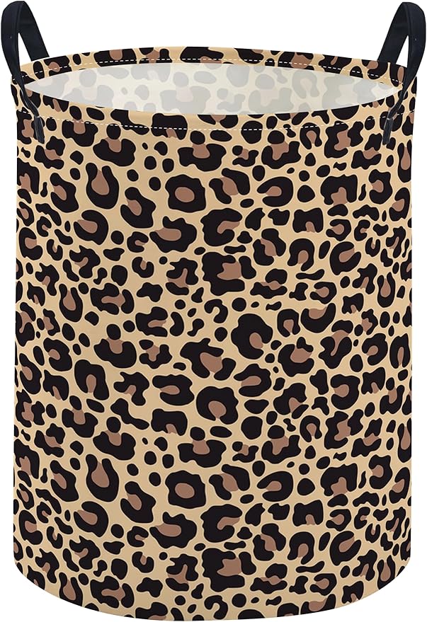 ESSME Kids Laundry Basket,Leopard print Hamper Collapsible Canvas Storage Bin for Girls, Cute Hamper,Gift Baskets(Leopard print)