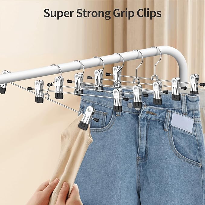 IEOKE Pants Hangers with Clips: 30 Pack Skirt Hangers for Women Metal Adjustable Trouser Hangers for Jeans Shorts Dress - Black