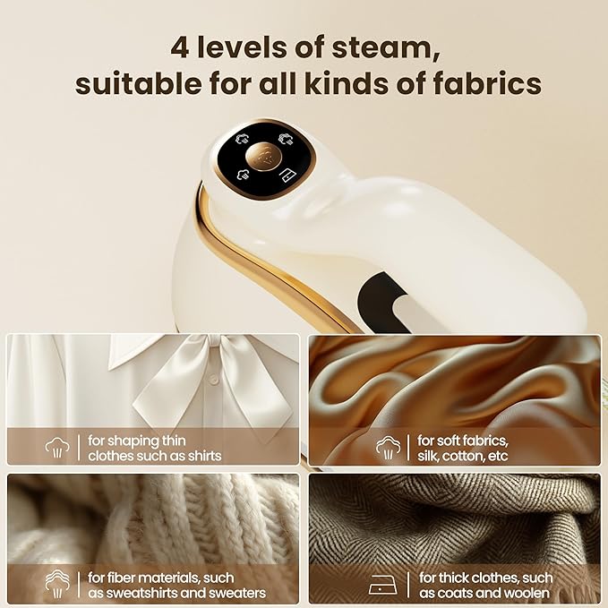 Portable Clothes Steamer 175x80mm Ceramic Glaze Panel Iron LCD 220ml Water Tank 1200W&15s Fast Heat Up 4-speed Steamer for Clothes of all Fabrics Dry&Wet Iron for Home Travel Business Trip