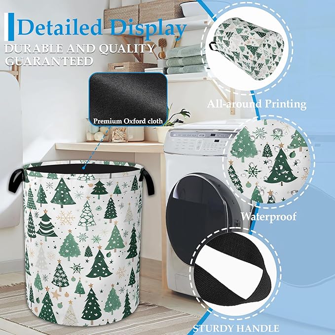 Christmas Tree Laundry Basket Woodland Collapsible Laundry Hamper Clothes Toy Storage Bin for Bathroom Bedroom Room Decor 16" X 20.8"