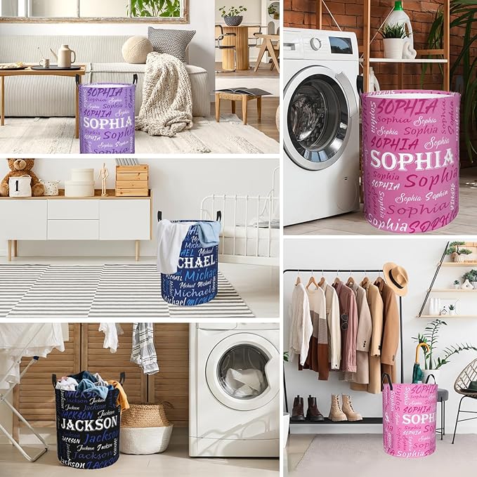 Custom Name Laundry Hamper, Personalized Laundry Basket with Name for Baby Boys Girls, Customized Collapsible Dirty Clothes Hamper Storage with Handles for Bedroom Bathroom Dorm Room Decor