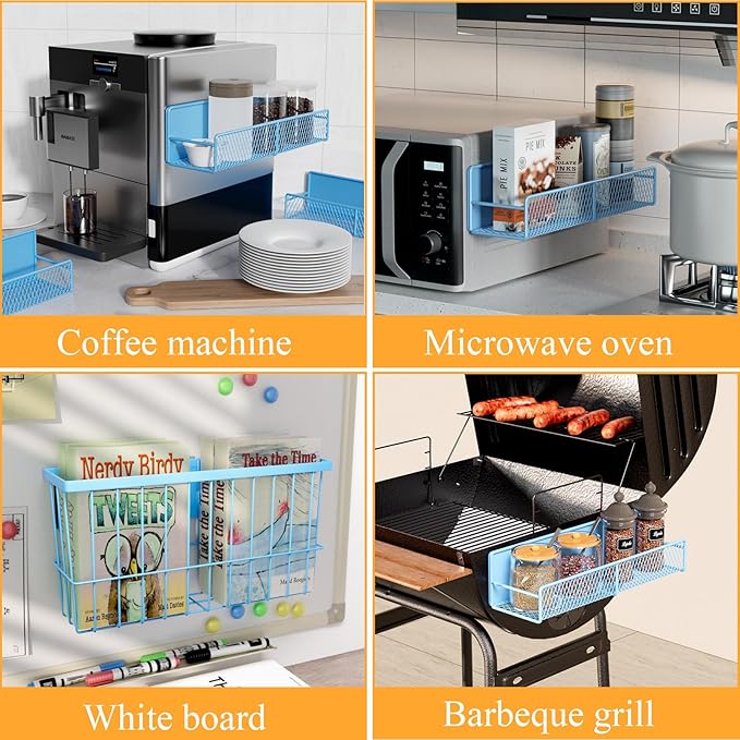 6-Pack Magnetic Shelves for Washing Machine & Refrigerator, Heavy-Duty Laundry Organizer with Hanger Holder & Deep Baskets, Metal Storage System for Laundry Room (Blue)