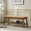 VKNOW Entryway Bench, 44.4" Upholstered Storage Shoe Bench for Entryway & Bedroom, Shoe Rack Bench with Rubberwood Legs, Modern End of Bed Bench for Living Room and Hallway, Orange