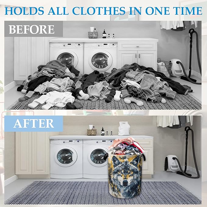 Graffiti Wolf Laundry Basket Collapsible Laundry Hamper, Oxford Cloth Storage Bin for Room/Bathroom/Bedroom/Dormitories 16" X 20.8"